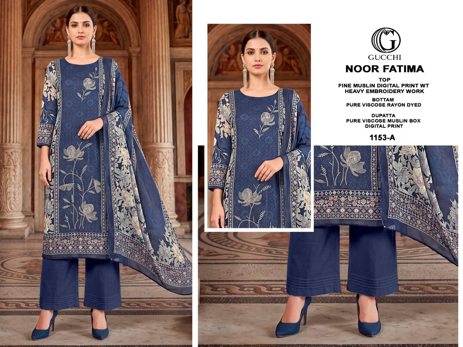 NOOR FATIMA VOL 1153 BY GUCCHI Stylish Beautiful Colourful Pure Viscose Muslin Dresses At Wholesale Price
